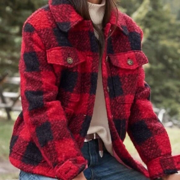 Sundance Woodcutter's Plaid Jacket Boucle Buffalo Plaid - Picture 1 of 6
